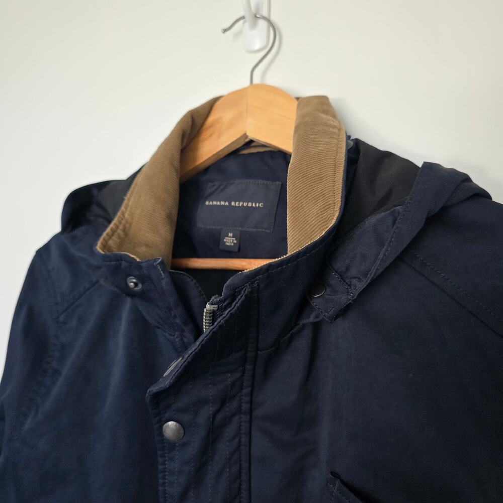 Banana Republic Utility Field Jacket Mens M Navy Blue w/Tan Corduroy Collar - Picture 2 of 11